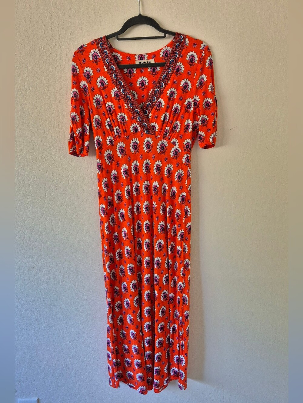 Boden Red Floral Midi Wrap Rebbeca Dress 6 - Picture 4 of 7